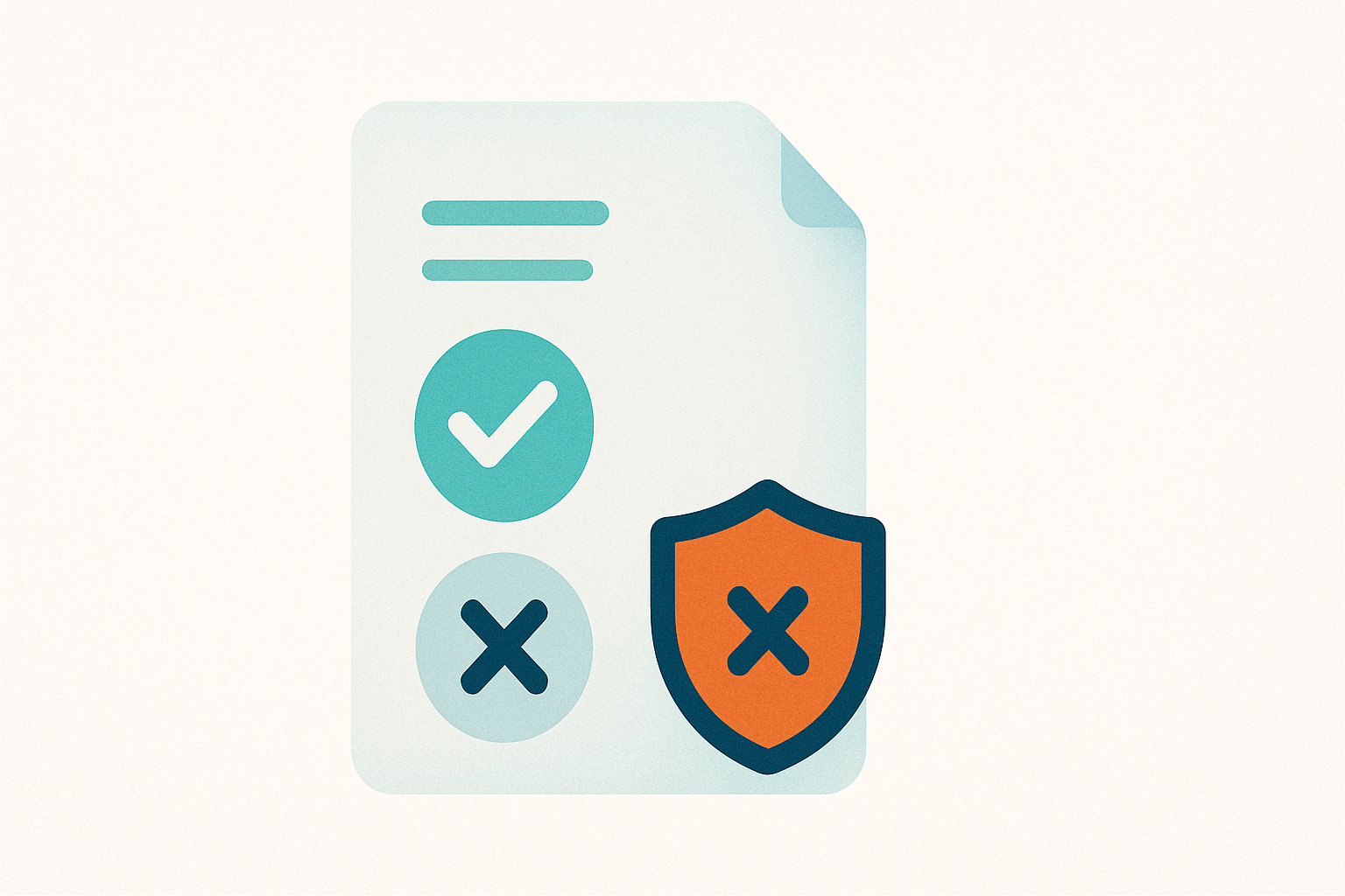 A document with a green checkmark and an X beside a small shield