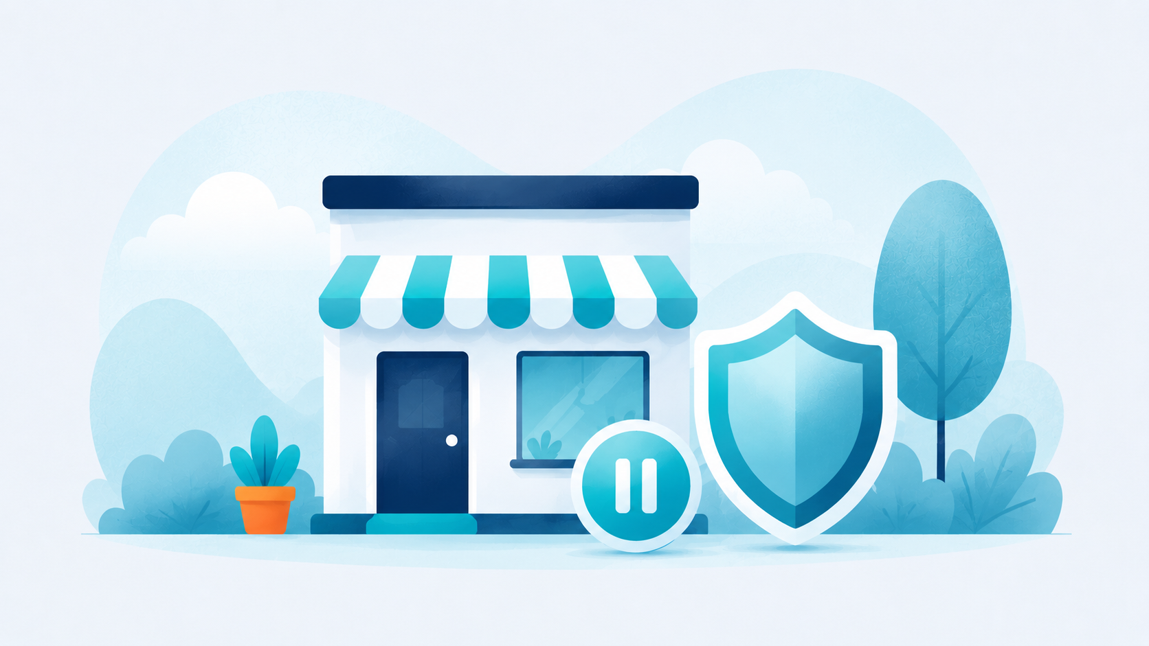 a small business paused but kept steady by a shield