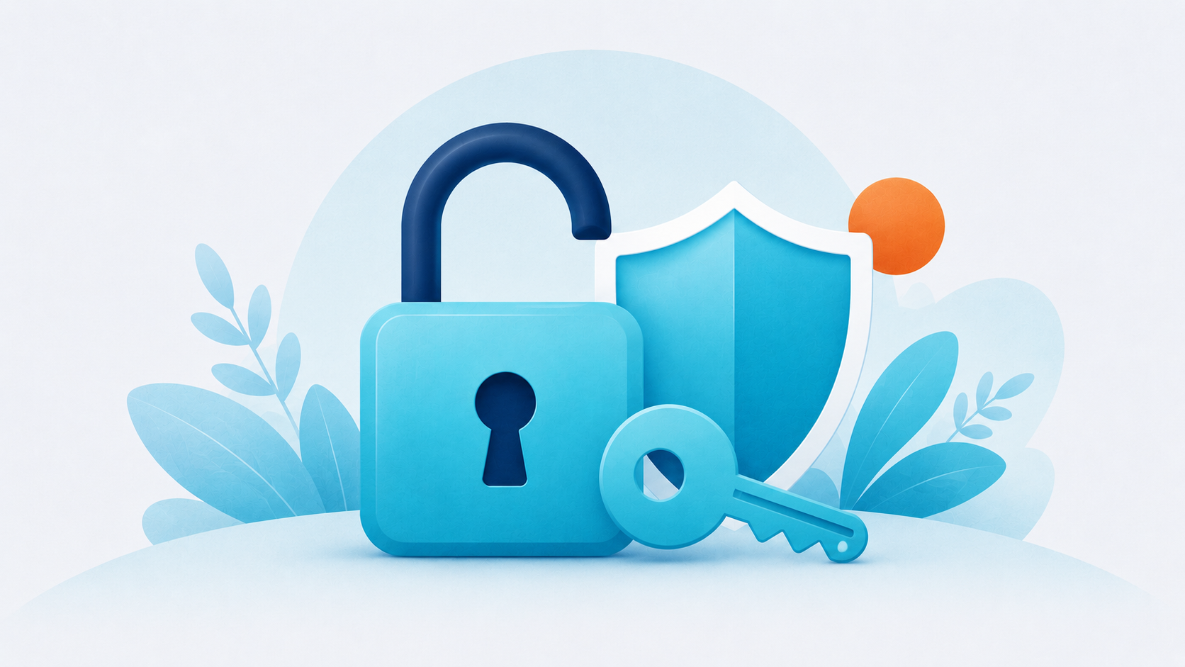 An opening padlock with a key and a cyan shield showing safe tested backups