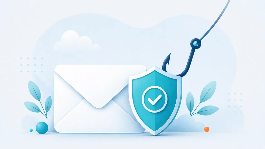 Envelope with a hook held back by a cyan shield